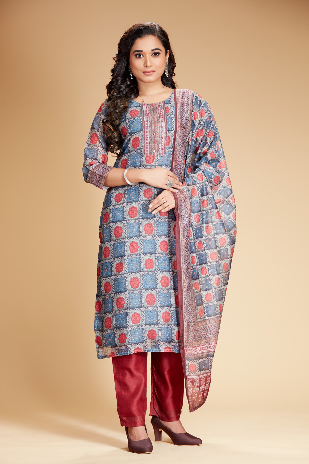 Blue 3 Piece Suit Set With Dupatta